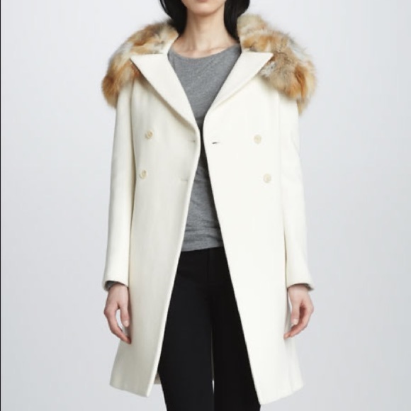 Elizabeth and James Jackets & Blazers - Elizabeth and James Ivory Wool Fox Fur-Collar Coat